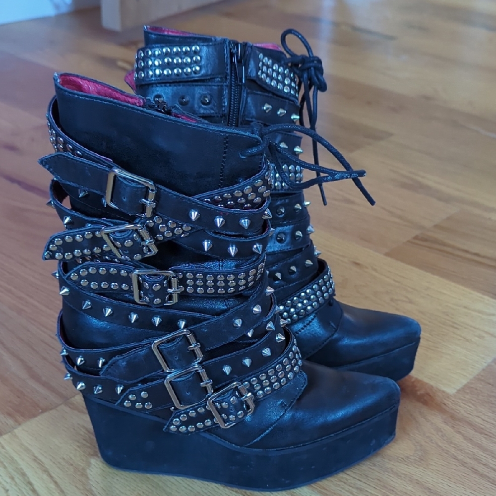 Jeffrey Campbell Black Studded Lace Up Boots